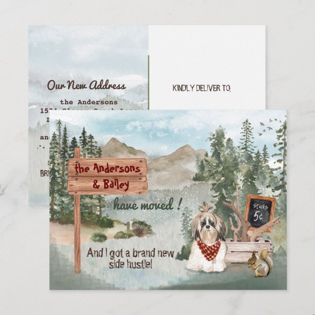 Flytta Shih Tsu Hund Gräs Skogen Nyare adress Meddelande Vykort (Fram/baksida)