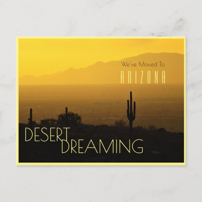 Flytta till Arizona Gult Sunset Saguaro Cactus Meddelande Vykort (Framsida)