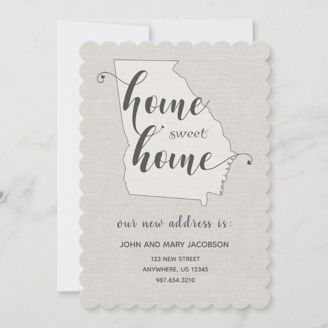 Flytta till Georgia Ny adress Home Sweet Home Inbjudningar (Framsida)