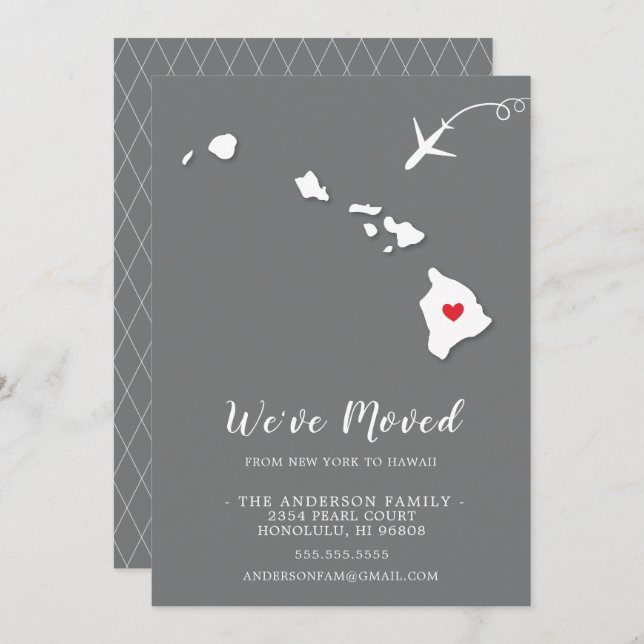 Flytta till HAWAII-meddelandet om Flytta Inbjudningar (Fram/baksida)