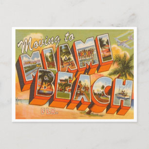 Flytta till Miami Beach Vintage Adress Byte Vykort