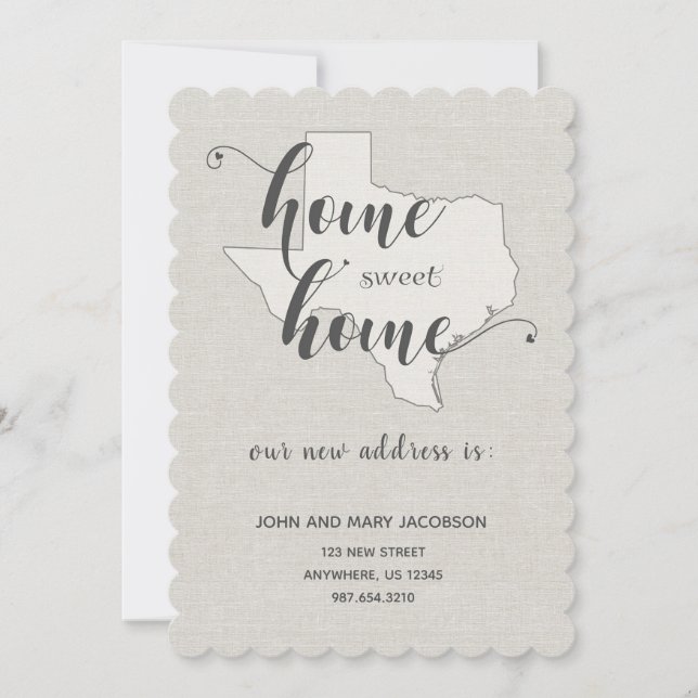 Flytta till Texas Ny adress Home Sweet Home Inbjudningar (Framsida)