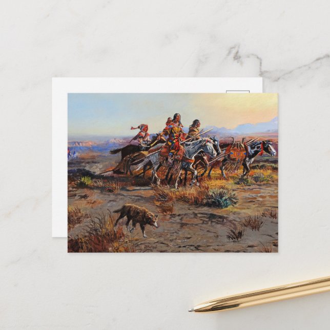 Flytta ut av Charles Marion Russell Vykort (Fram/Back In Situ)