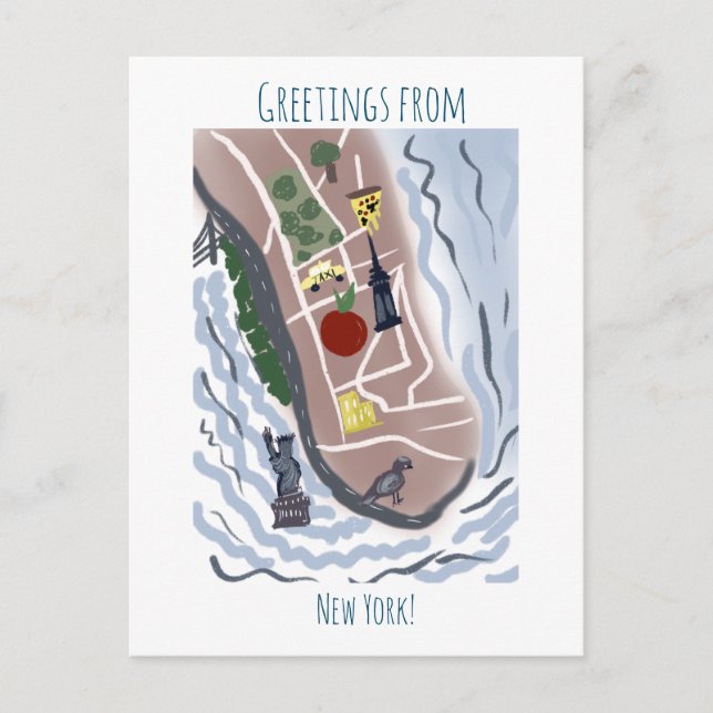 Flyttad New York-karta | Handritad illustration Vykort (Framsida)
