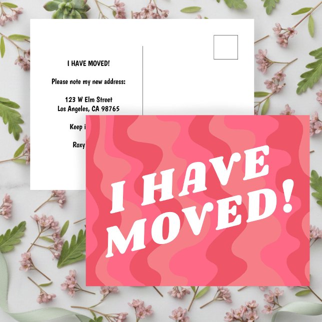 FLYTTANMÄLAN Färgglada Ränder Djärkt Rosa Vykort (MOVING ANNOUNCEMENT Colorful Stripes Bold Pink Postcard
)