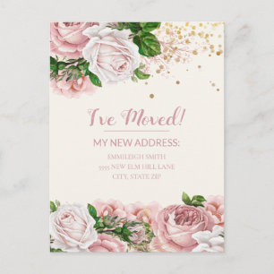 Flyttannons Rosa Vintage Blommig Glitter Vykort