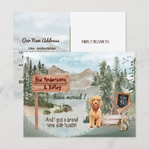 Flyttar Goldendoodle-valp Skogar Ny adress Meddelande Vykort