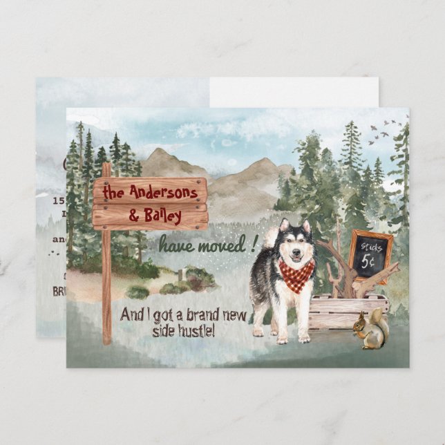Flyttar Siberian Husky Hund Trädgården Ny Alamatör Meddelande Vykort (Fram/baksida)