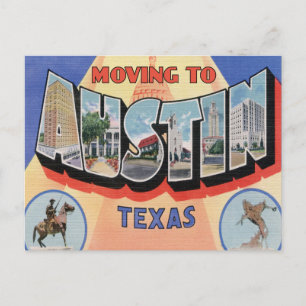 Flyttar till Austin, Texas Vintage adressändring Meddelande Vykort