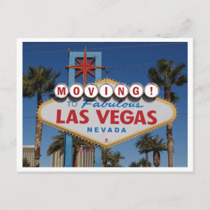 Flyttar till Las Vegas med klassiskt skylt Meddelande Vykort