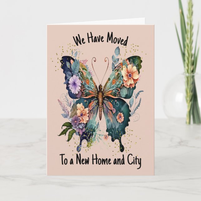 Flyttat kort med Butterfly & Flowers (Framsida)