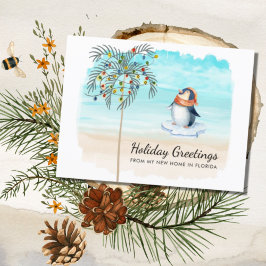 Flyttat till Florida Cute Penguin Beach Scene Helg Meddelande