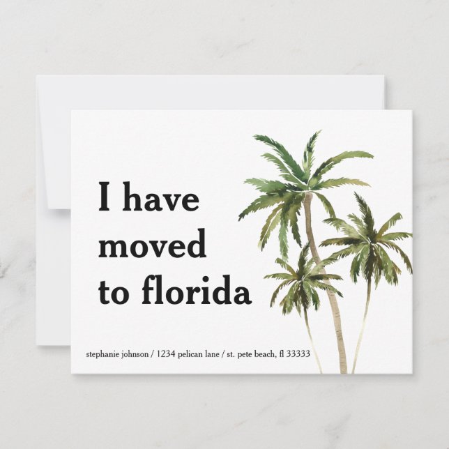 Flyttat till Florida Handflatan Träd Ny adress Meddelande (Framsida)