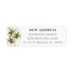 Flyttat till Florida Handflatan Träd White Returad Returadress Etikett