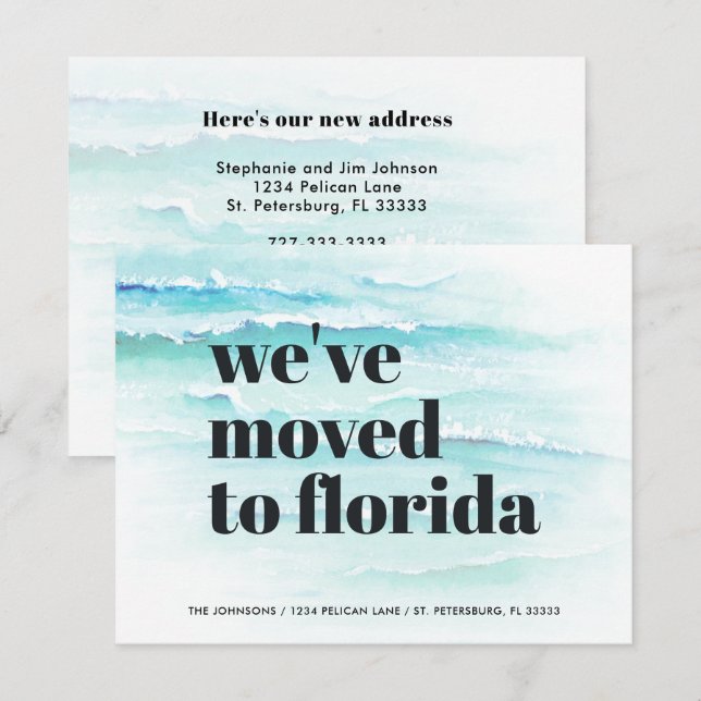 Flyttat till Florida Ocean Vågar Ny adress Meddelande (Fram/baksida)