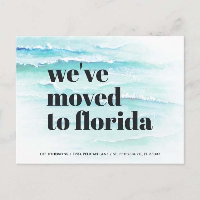 Flyttat till Florida Ocean Vågar Ny adress Meddelande Vykort (Framsida)