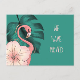 Flyttat till Florida Rosa Flamingo Monstera Löv Meddelande Vykort