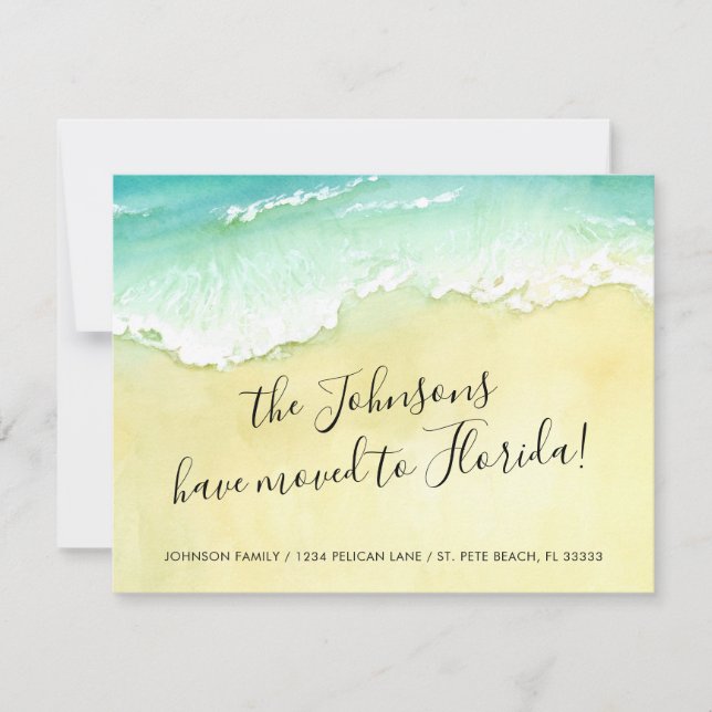Flyttat till Florida Sandy Beach Ocean Vågar Meddelande (Framsida)