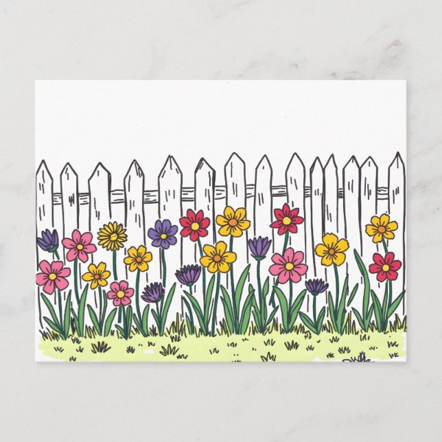 Flyttblommor Staket Doodle Konststil Vykort (Framsida)