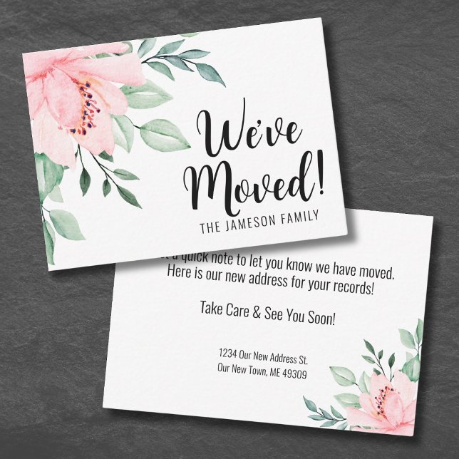 Flyttkort Blomsteradressändring Meddelande Kort (Floral Moving Announcement Card)