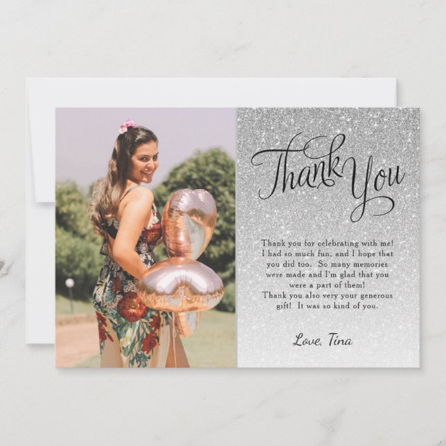 Flyttkort för foto-Tack i Silver Glitter Inbjudningar (Framsida)