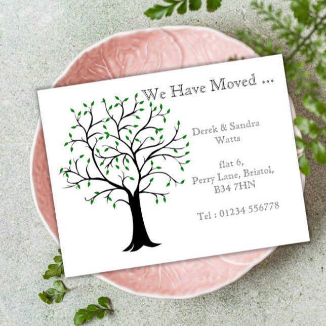 Flyttkort vi har flyttat träd meddelande vykort (Skapare uppladdad)