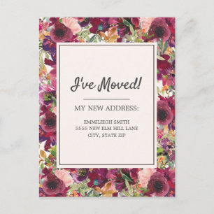 Flyttmeddelande Burgundy Blush Rosa Blommig Vykort