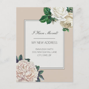 Flyttmeddelande Elegant Vintage Vit Blomma Vykort