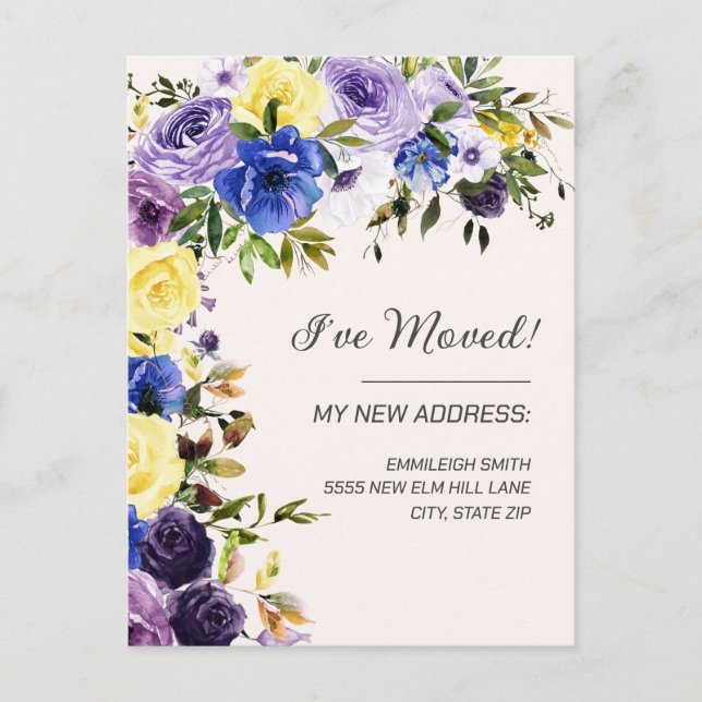 Flyttmeddelande Lila Gul Blomma Vykort (Framsida)