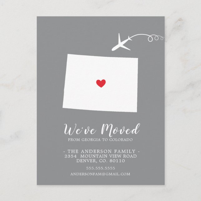 Flyttmeddelande stat COLORADO vykort (Framsida)