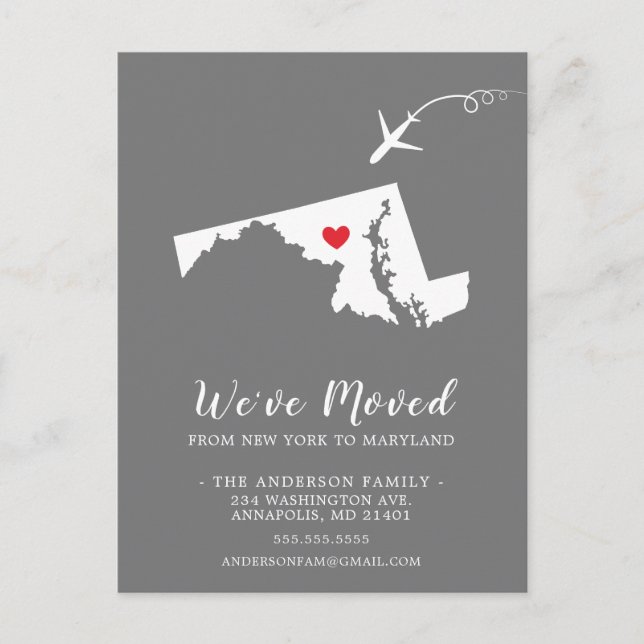Flyttmeddelande stat MARYLAND vykort (Framsida)