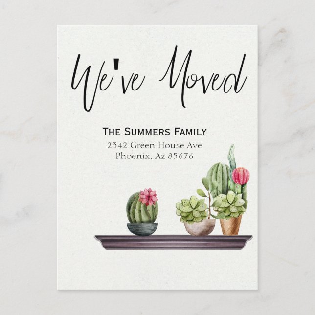 Flyttmeddelande Vi Har Flyttat Krukväxter Meddelande Vykort (Framsida)