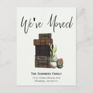 Flyttmeddelande Vi Har Flyttat Resväskor Kaktus Meddelande Vykort