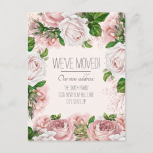 Flyttmeddelande Vintage Blush Rosa Rosor Vykort