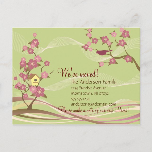 Flyttningsanmälan brevkort Grön Fågelholksdesign Meddelande Vykort (Framsida)