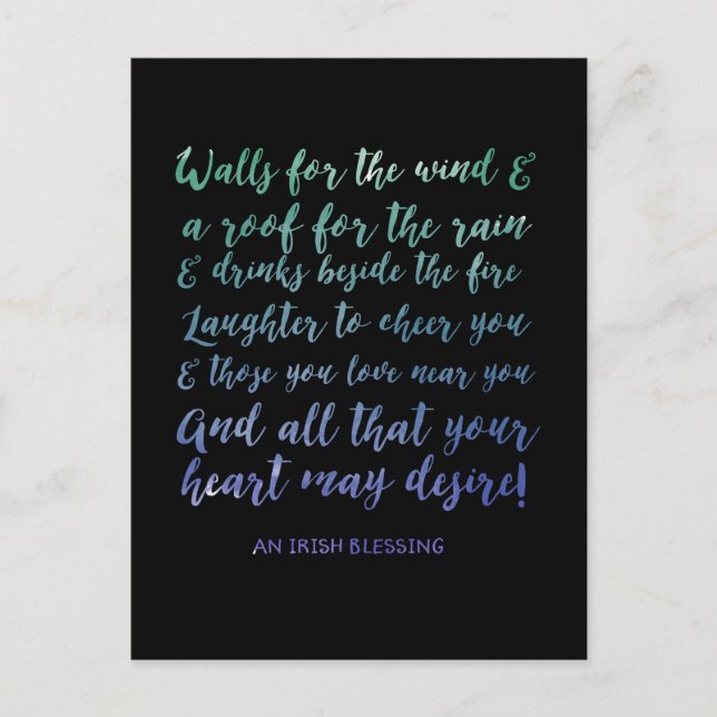 Flyttningsannons Irish Blessing Kort Svart (Framsida)