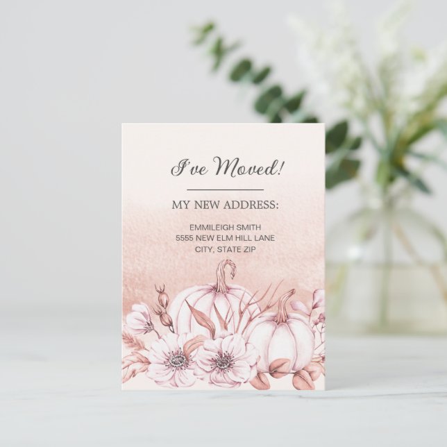 Flyttningsmeddelande Rustika vita pumpor Orange Vykort (Stående Fram)