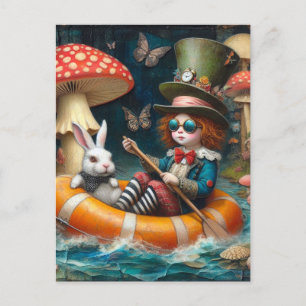 Flyttrip Alice Vit Kanin encaustic collage Vykort