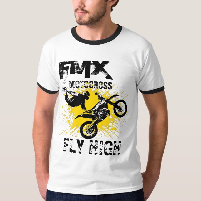FMX-motocross-flygning hög T Shirt (Framsida)