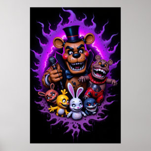 FNAF Animerade Karaktärer Samlas med Lila Poster