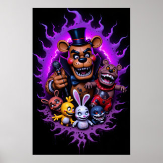 FNAF Animerade Karaktärer Samlas med Lila Poster