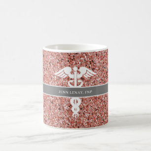 FNP Nurse Practiker Rosa ros Guld Glitter Namn Kaffemugg