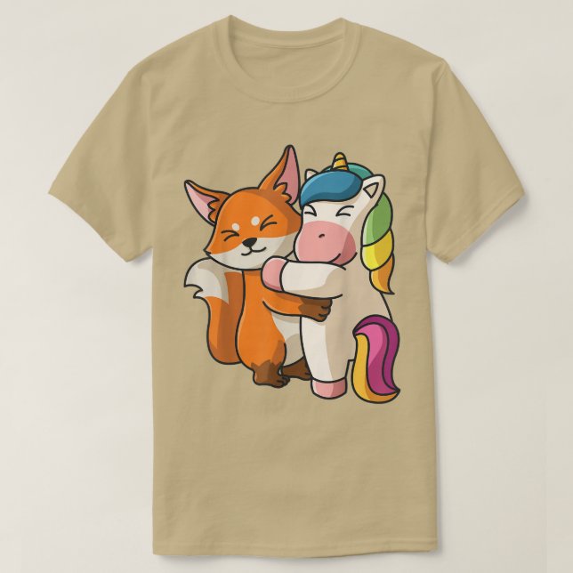 Fo och Unicorn Hugger Cute Kawaii Animal Lover Wo T Shirt (Design framsida)