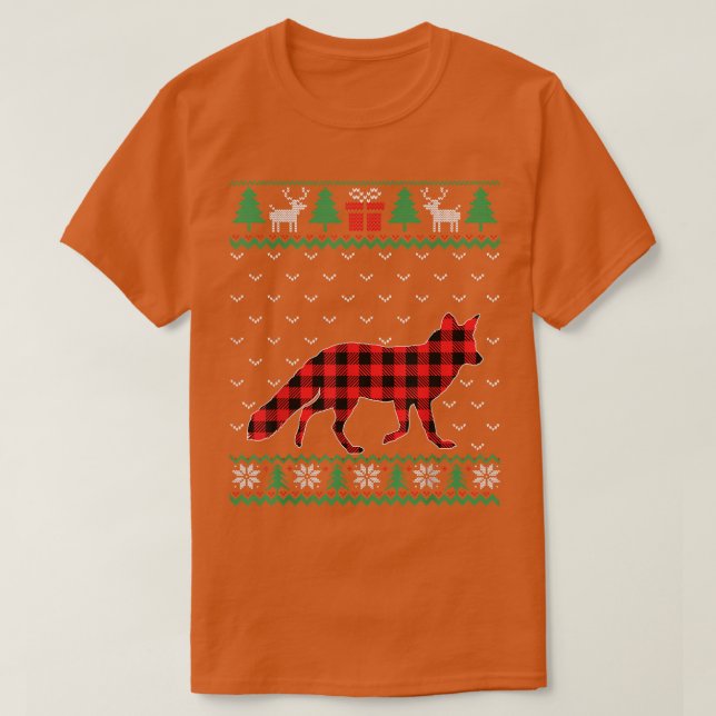Fo Red Plaid Ugly Christmas Sweater Matching Pajam T Shirt (Design framsida)