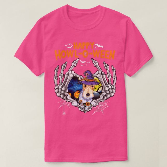 Fo Terrier Skeleton Heart Lycklig HowlOWeen Costum T Shirt (Design framsida)