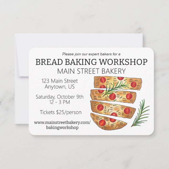 Focaccia Bröd Brödbakning Bageri Bakning Workshop Inbjudningar (Framsida)