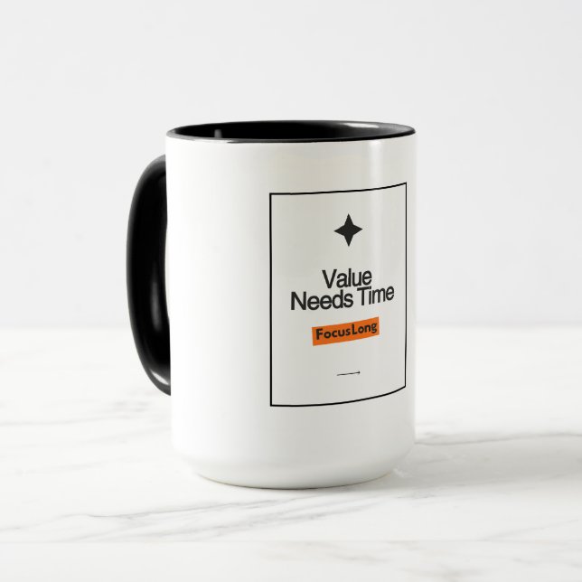 Focus Long Kaffe Mugg – Värde Behöver Tidsinvestor (Framsida vänster)