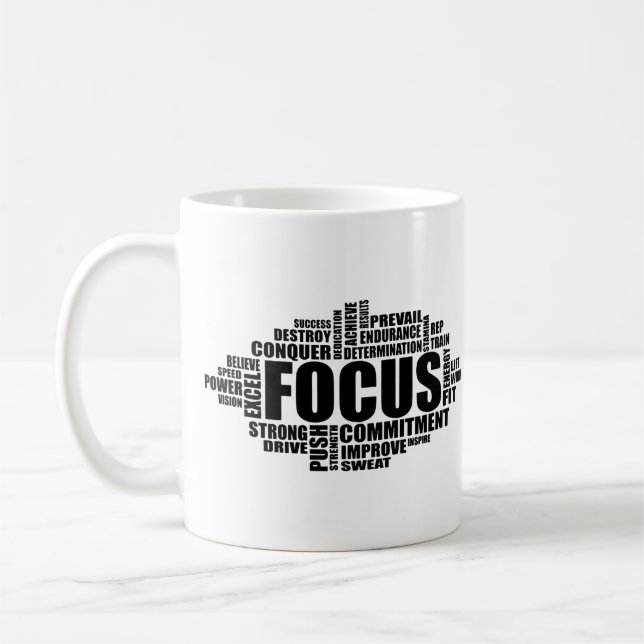 FOCUS – Word Cloud Motivational Design Kaffemugg (Vänster)