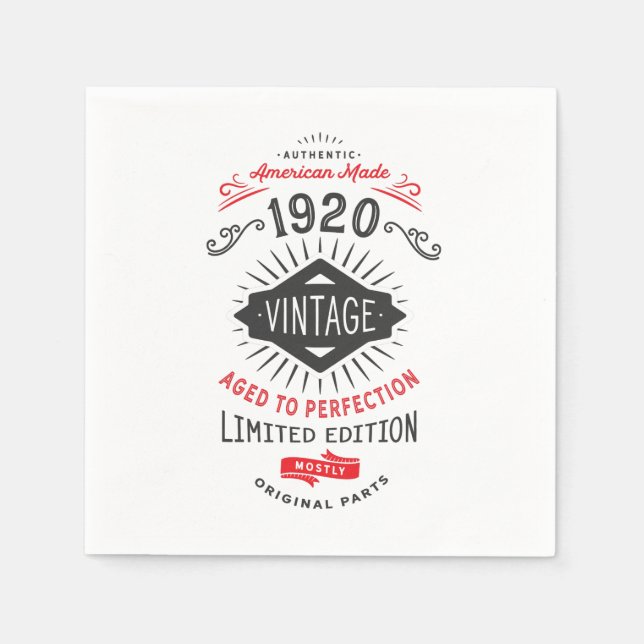 Född 1920 i 100:e födelsedagen 2020. pappersservett (Framsidan)