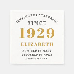 Född 1929 90:e födelsedagen fullt redigerbar Guld Pappersservett